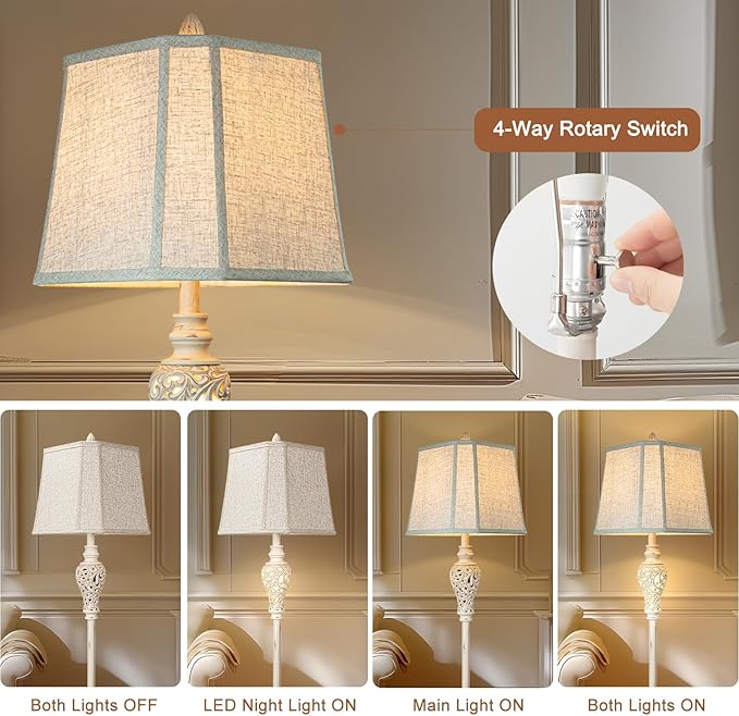 Rustic Floor Lamp 65'' Tall with Nightlight Cut Corner Linen Fabric Shade Vintage Standing Lamp for Living Room, Bedroom, Office, House (Bulb Included)