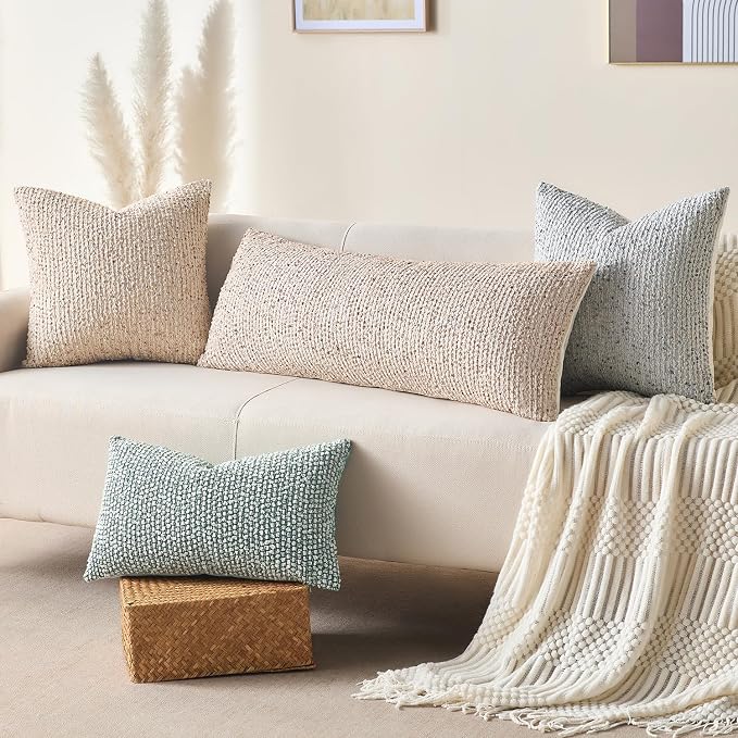 Allorry Soft Wool Decorative Throw Pillow Covers 22x22 Beige SY011A22 | Cozy Soft Touch,Neutral Textured Boho Cushion Covers for Modern Farmhouse Sofa Bedroom Living Room Decor