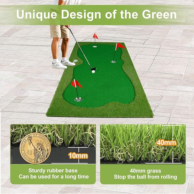 Golf Putting Green Mat, Professional Large Putting Mat with Movable Cup/Slope Pad for Indoor & Outdoor