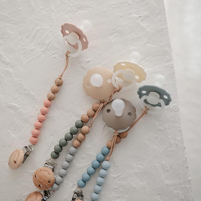 FRIGG Daisy Night SilkySoft Silicone Baby Pacifier | Made in Denmark | BPA-Free (French Gray/Croissant, 0-6 Months)