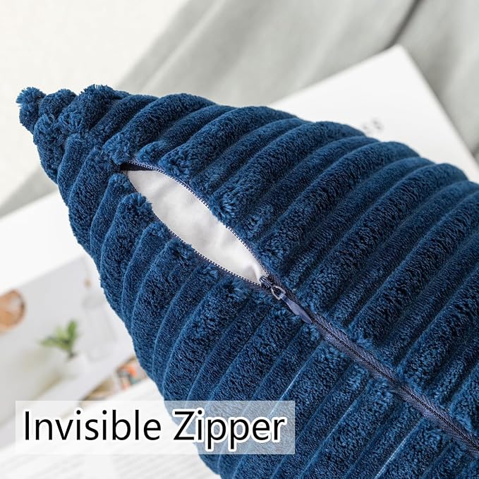 UGASA 12x24 Inch Pillow Cover Pack of 1 Soft Boho Stripe Corduroy Long Rectangle Lumbar Cushion Case Farmhouse Decorative Throw Pilowcase for Bed, Couch, Sofa, Bedroom, Living Room, Navy Blue