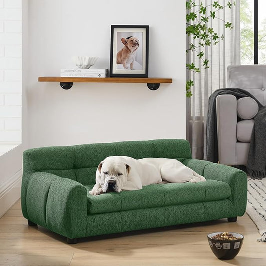 38" Pet Sofa Couch for Small and Medium Dogs, Soft Foam Cushion Dog Couch with Backrest & Armrests, Short Leg Stable Design, Durable Linen Fabric Pet Bed, Modern Style