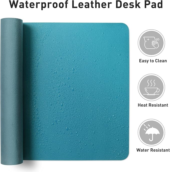 Aothia Faux Leather Desk Mat – Large Mouse Pad, Non-Slip PU Leather Blotter, Waterproof Writing Surface for Office and Home (Turquoise, 47.2" x 23.6")