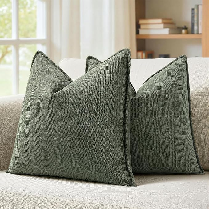 MIULEE Pack of 2 Army Green Euro Shams Chenille Pillow Covers 24x24 Inch | Decorative Soft Couch Throw Pillows,Farmhouse Cushion Covers,Elegant Design for Sofa,Bed,Living Room,Summer Decor