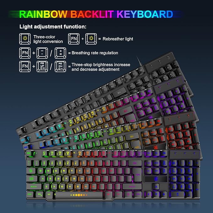 DGG Gaming Keyboard and Mouse, Headphones, Mouse pad Combo for PC Gamers | RGB Backlight Gaming Keyboard and Mouse Bundle with Headset, All in One for Xbox and PS4 Users
