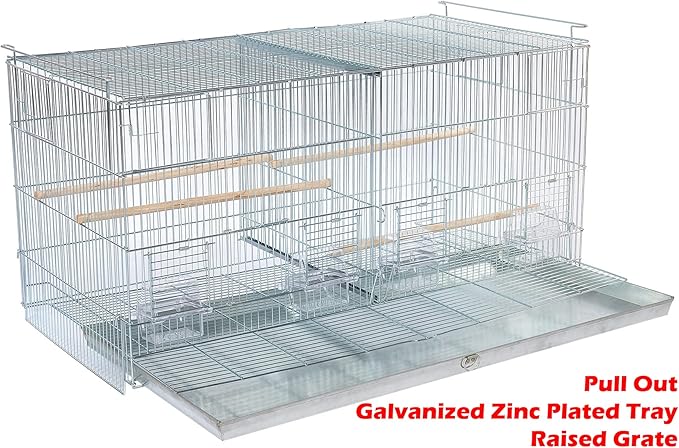 Combo: Large NO Rust Stainless Galvanized Stack and Lock Double Breeder Cage Bird Breeding Cage with Removable Center Divider Side Nest Box Doors Removabel Rolling Stand