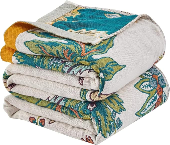 Boho Throw Blanket for Bed 100% Cotton Bohemian Blankets Ultra Soft Woven Muslin Decorative Blankets All Seasons Vintage Quilt Knitted Blanket for Sofa Chair(Beige, 50"x60")