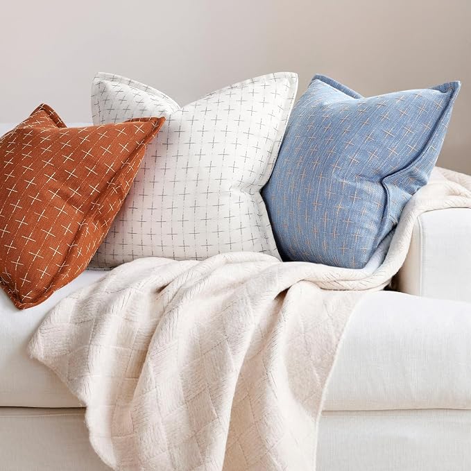 Pillow Covers 22x22 Set of 2 Soft Polyester Textured Pillow Covers with Stylish Flange Edge Cozy Farmhouse Throw Pillows for Couch Bed Sofa Living Room