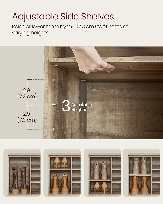 VASAGLE CUSTOS Collection - Shoe Bench, Storage Bench with Padded Seat, Entryway Bench with 10 Compartments, for Bedroom, 11.8 x 40.9 x 18.9 Inches, Camel Brown and Cappuccino Beige ULHS010K02