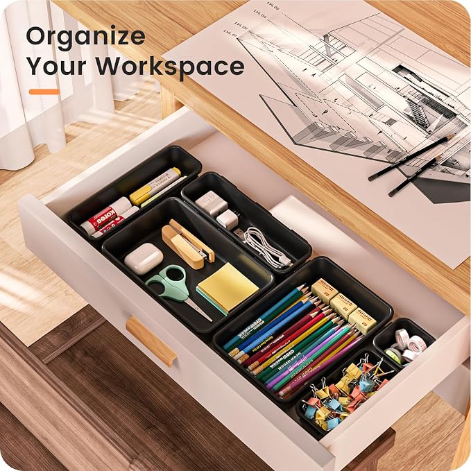 【Military Grade】A-LuGei Drawer Organizer,【】Makeup organizer,【Holds 177 Items】Bathroom Organizers and Storage,Organization and Storage,Desk Drawer Organizer for Vanity【Black】
