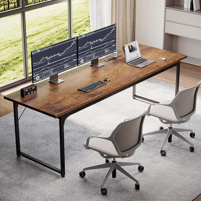 Coleshome 79 Inch Computer Desk with Power Outlet | Extra-long workspace • Supports multi-monitor setups • Stable steel frame • Spacious legroom • Home office & gaming