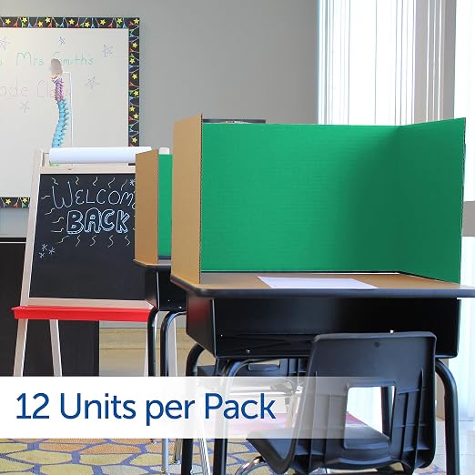 Flipside Products 18”x 48” Green Study Carrel, Privacy Boards, Student Privacy and Focus Booth for The Classroom, Desk Divider Cubby for Tests, Made in USA - 12 Pack