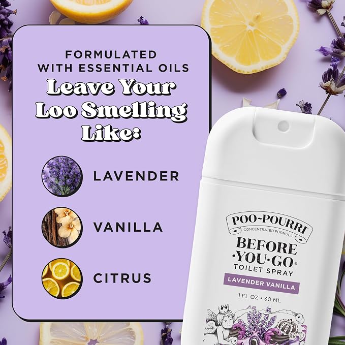 Poo-Pourri Before-You-Go Pocket Toilet Spray, Travel Essentials, Lavender Vanilla, 1 Fl Oz, Up to 50 Uses, On-The-Go Bathroom Odor Deodorizer with Essential Oils, TSA Approved Size