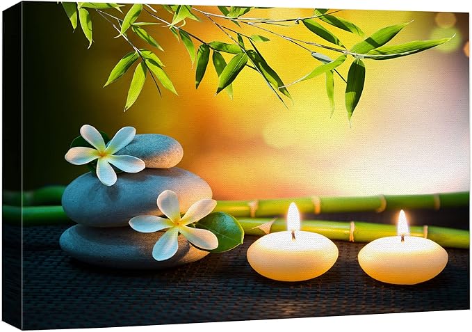 wall26 Canvas Print Wall Art White Daisy Relaxation Massage Stone Candles Nature Wilderness Photography Realism Rustic Landscape Colorful Multicolor for Living Room, Bedroom, Bathroom - 24"x36"