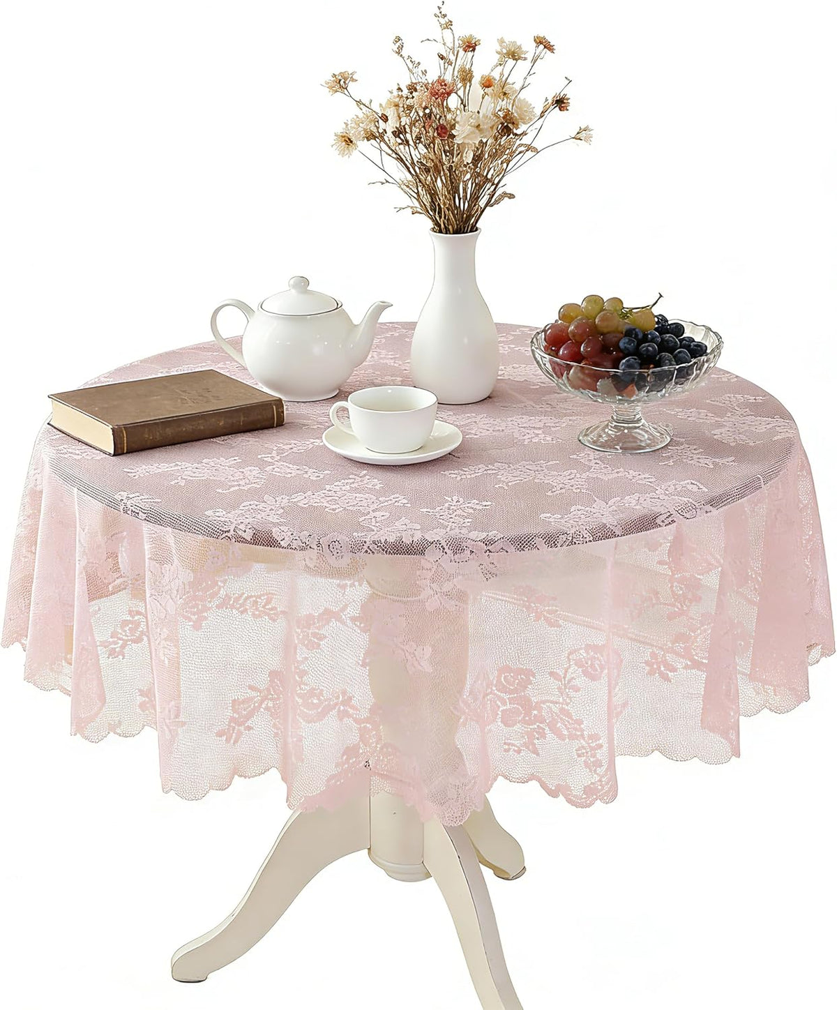 Round Tablecloth Rustic Tablecloth or as Elegant Lace Table Cloth (Pink, 70in（Round)