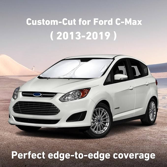 EcoNour Windshield Sunshade Compatible for Ford C-Max 2013-2017 2018 2019, Sun Visor for Front Windshield & Window Sun Shade Cover, UV Heat Blocker & Protector, Car Accessories