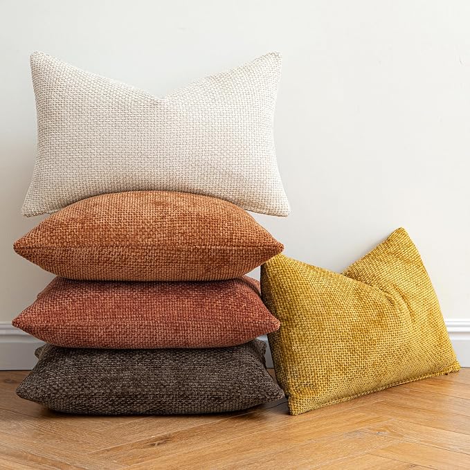 MIULEE Fall Decorative Rust Couch Throw Pillow Covers 20x20 Inch 2 Pack | Modern Boho Accent, Soft Chenille Pillow Covers, Farmhouse Cushion Cases for Home Decor Bed Sofa Living Room