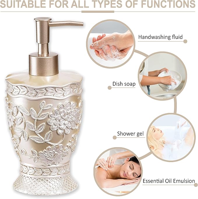 Zahari Home 4pc Rose Vine Bathroom Accessories Sets Lotion Pump, Tumbler, Tooth Brush Holder and Soap Dish Unique Design Beige Bathroom Set