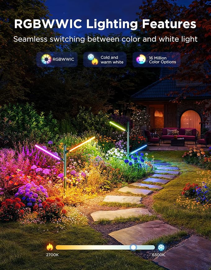 Govee Outdoor Garden Lights, 2 Pack, RGBWWIC, IP66 Waterproof | 16 Million Colors, 64 Scenes for Outdoor Decor, Patio, Landscape Lighting, Compatible with Alexa, Google Assistant, Matter