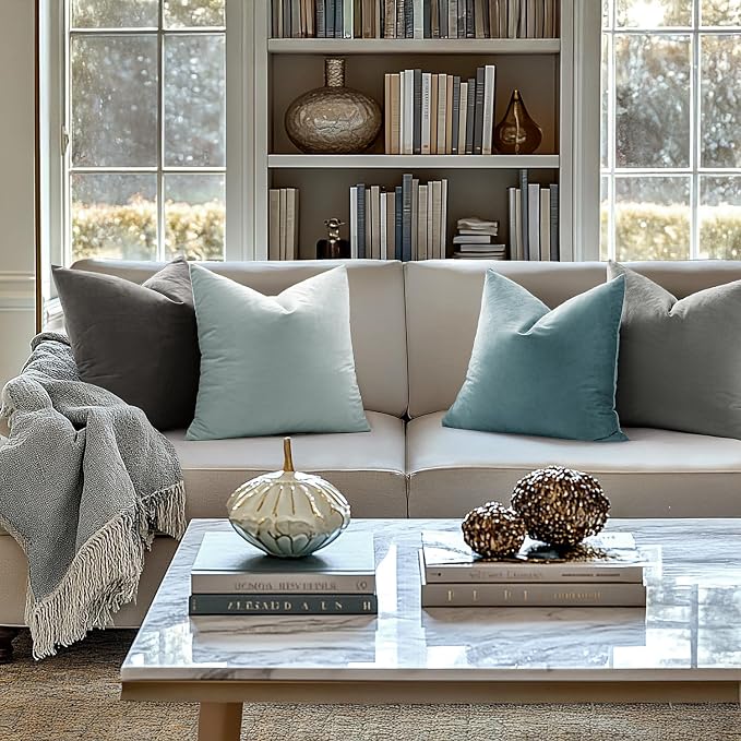 MIULEE Velvet Throw Pillow Covers 16x16 Inch Pack of 2 Light Blue | Soft Solid Small Decorative Pillow Covers, Modern Luxury Home Decor, for Couch Chair Sofa Bedroom Livingroom Car