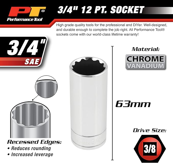 Performance Tool W38624 3/4-Inch 12pt Socket