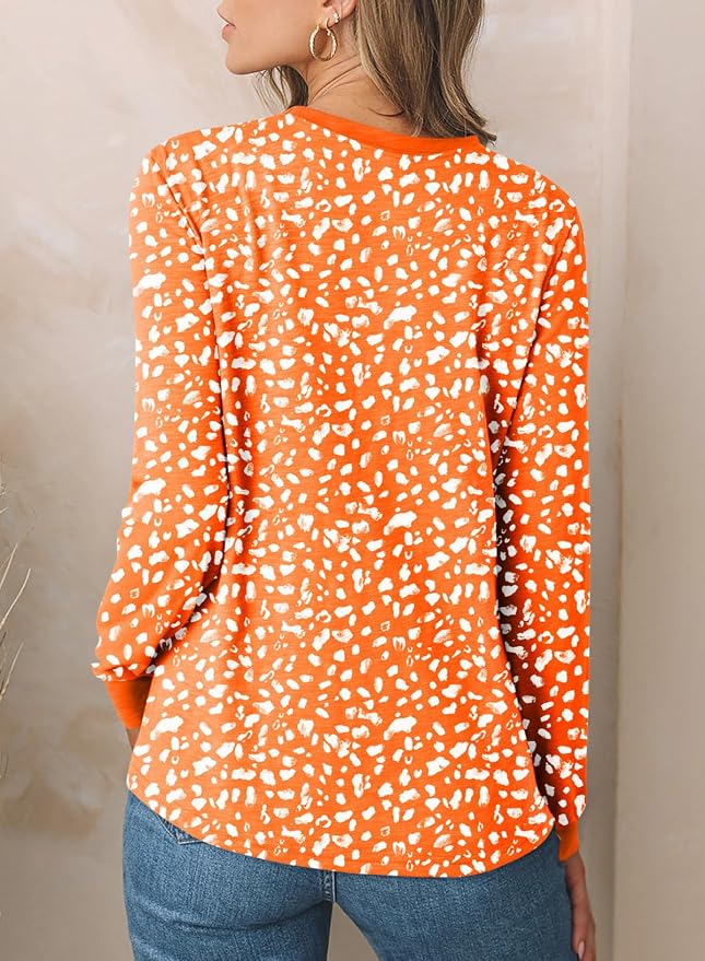 EVALESS Womens Crewneck Long Sleeve Tops Casual Polka Dots Tops Fall 2026 Tshirts Shirts