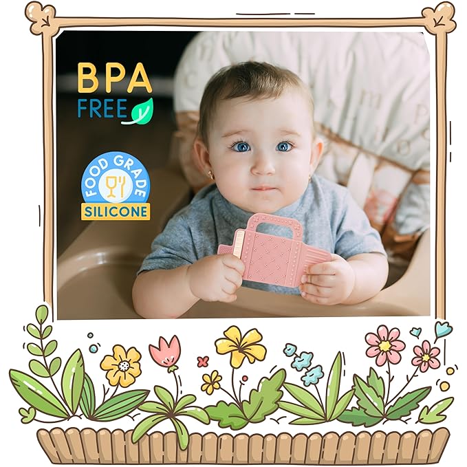 Baby Teething Toy Silicone Baby Teether for 3 6 12 18 Months Infant Tumbler Cup Shape Babies Teething Relief with Handle Toddler Chew Toys Food Grade BPA Free Teether Toys for Boys Girls Carol Pink
