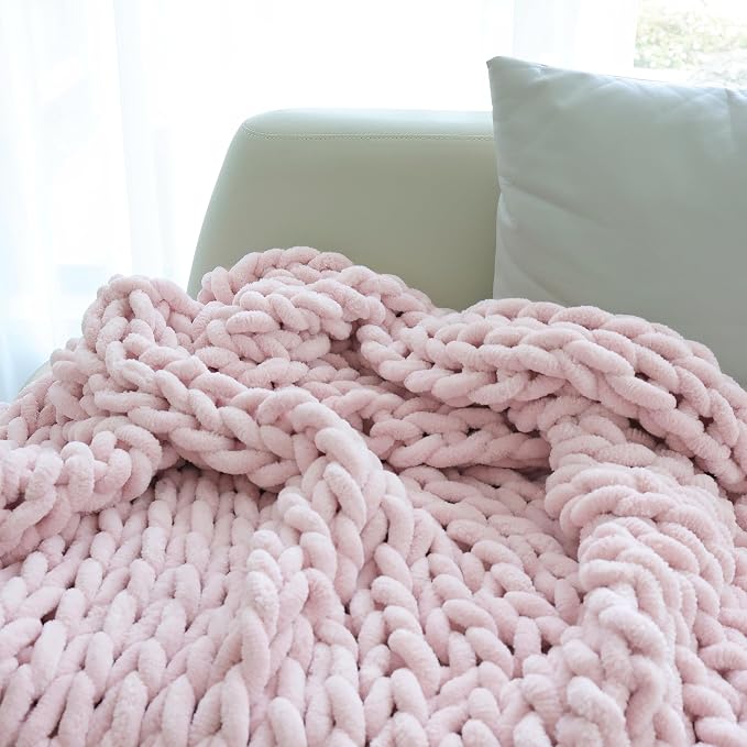 Maetoow Chenille Chunky Knit Blanket,Handmade Cozy for Home Decor,40×50,Light Pink