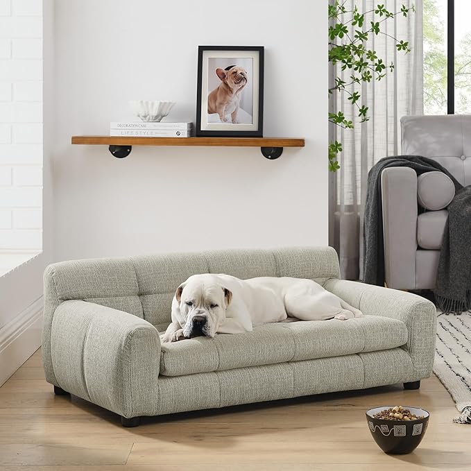 38" Dog Couch Bed for Large with Backrest and Armrest, Modern Pet Bed Comfortable Dog Couch for Medium and Large Dogs, Linen Fabric (Beige)