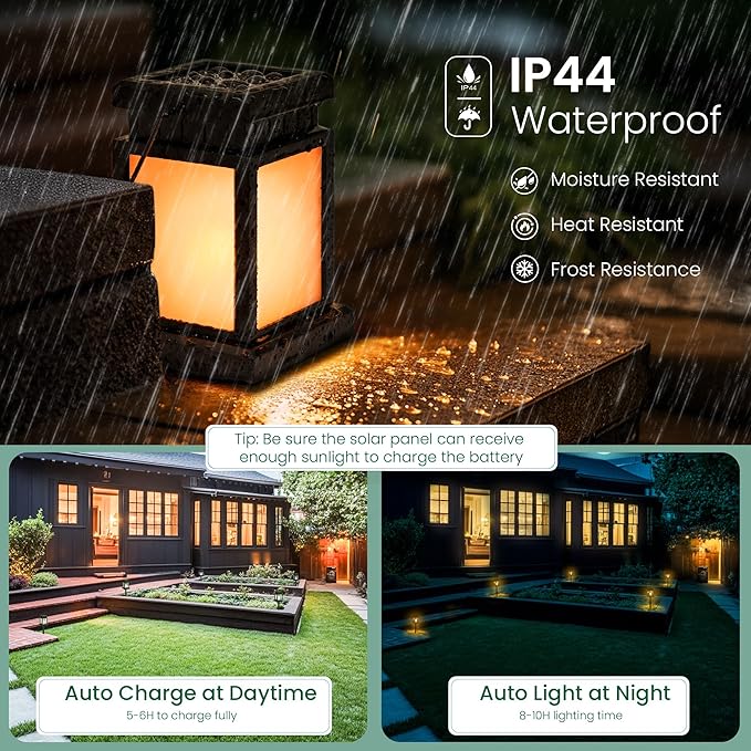 GIGALUMI Solar Lanterns Outdoor Waterproof, 8 Pack Hanging Solar Lanterns for Outside, Flame Effect Outdoor Lights for Pathway, Garden, Patio, Lawn, Porch, Gazebo, Tent, Tree, Yard(Flickering Lights)