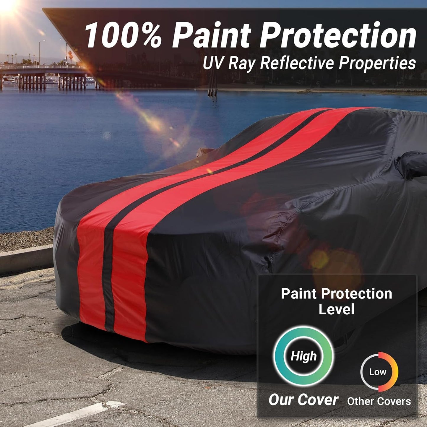 iCarCover Custom Car Cover for Buick Verano (2012-2017) Waterproof All-Weather Rain Snow UV Sun Protector Full Exterior Indoor Outdoor Car Cover (Stripe - Black/Red)