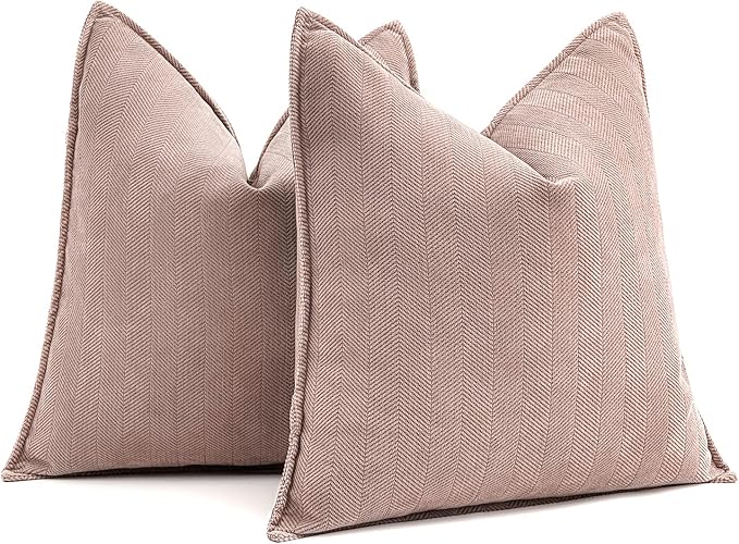 MIULEE Pack of 2 Blush Pink Euro Shams Chenille Pillow Covers 22x22 Inch | Decorative Soft Couch Throw Pillows,Farmhouse Cushion Covers,Elegant Design for Sofa,Bed,Living Room,Summer Decor