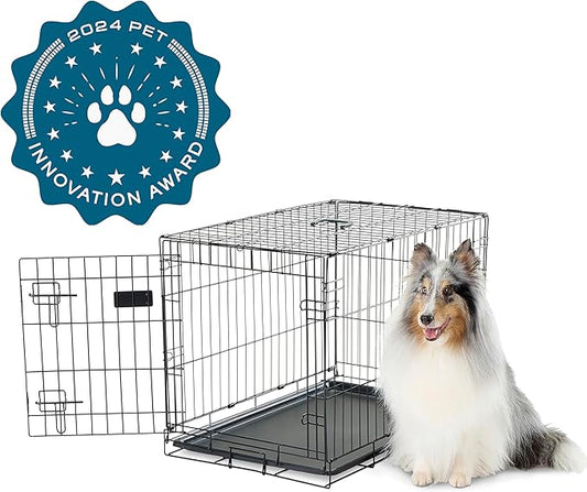 Carlson Pet Products Single Door Metal Dog Crate, Medium 30" Dog Crate for Medium Dogs & Puppies, Foldable Collapsible Dog Kennel with Removable Tray, Portable Wire Dog Cage for Training & Travel