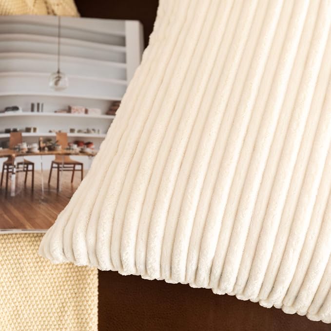 UGASA 18x18Inch Stripe Decorative Throw Pillow Covers Pack of 2 Soft Velvet Solid Square Cushion Case for Sofa Bedroom Couch, Cream