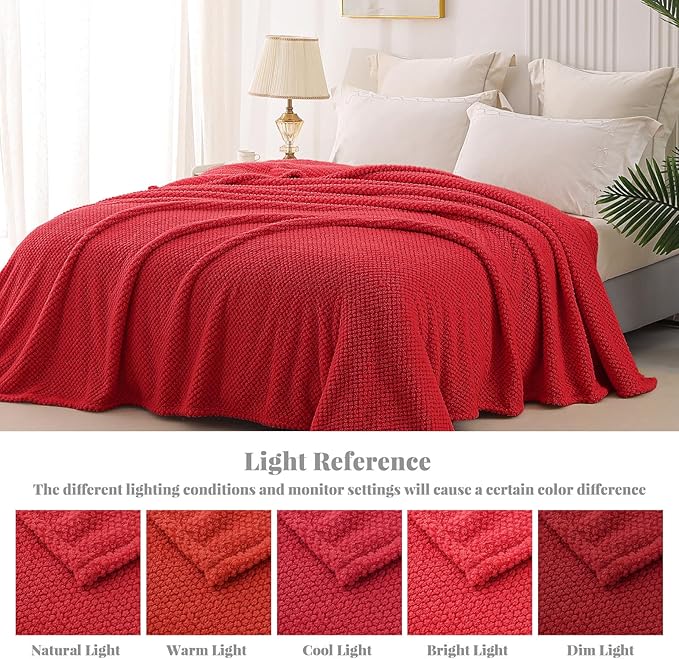 Whale Flotilla Extra Large Soft Fleece Throw Blanket for Couch | 50x70 Inch, Red, Suitable for Sofa Chair Bed, Fluffy Fuzzy Jacquard Blankets for All Season, Lightweight and Cozy