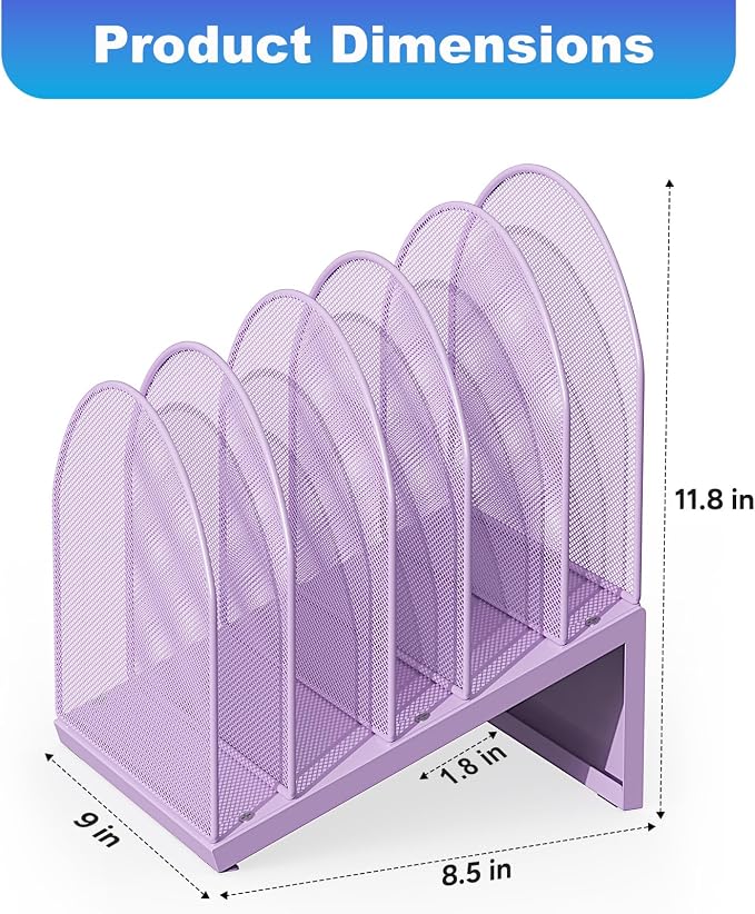 gianotter Desktop File Organizer with 5 Compartments | Desk Organizer Paper Organizer for Desk Workspace Organizers for Office Supplies (Purple, Inclined Style)