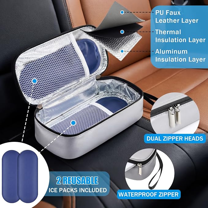 Phone Cooler Bag for Beach, Portable Phone Cooling Pouch with 2 Reusable Ice Packs, Keeps Cool in Extreme Heat for Car Pool Hiking, Extends Battery Life, Fits All Smartphones(Gray,PU)