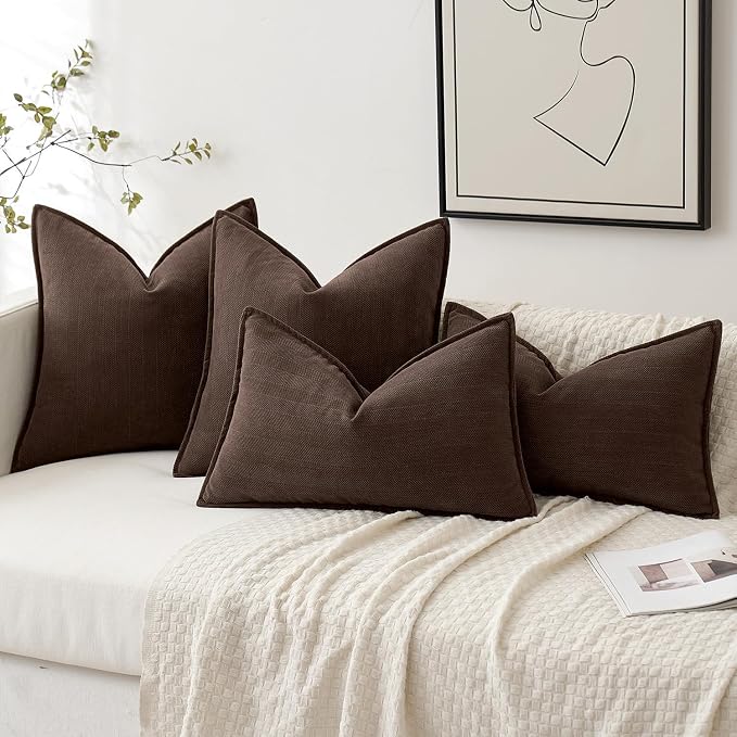 MIULEE Pack of 2 Reddish Brown Decorative Chenille Pillow Covers 20x20 Inch | Soft Couch Throw Pillows,Farmhouse Cushion Covers with Elegant Design for Sofa,Bedroom,Living Room,Spring Home Decor