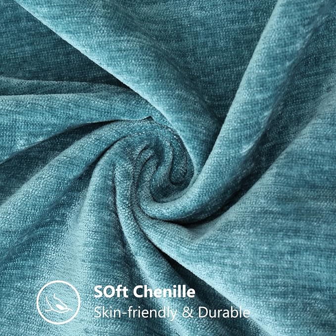 decorUhome Soft Chenille Throw Pillow Covers 22x22 Set of 2 Teal | Fall Textured Decorative Throw Pillow Cases Stitched Edge Modern Farmhouse Luxury Boho Velvet for Couch Sofa Bed Home Decor