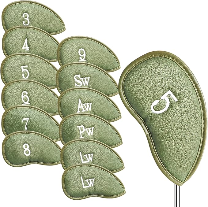 Golf Club Covers Iron Value 12 Pack Stylish Synthetic Leather Headcover, Embroidery Numbers Head Covers Universal Protector Fit Main Iron Wedge Clubs, Accessories Travel for Men Women
