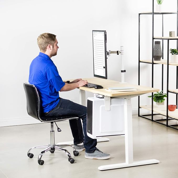 VIVO Single Monitor Arm Desk Mount, Holds Screens up to 32 inch Regular and 38 inch Ultrawide, Fully Adjustable Stand with C-Clamp and Grommet Base, VESA 75x75mm or 100x100mm, White, STAND-V001W