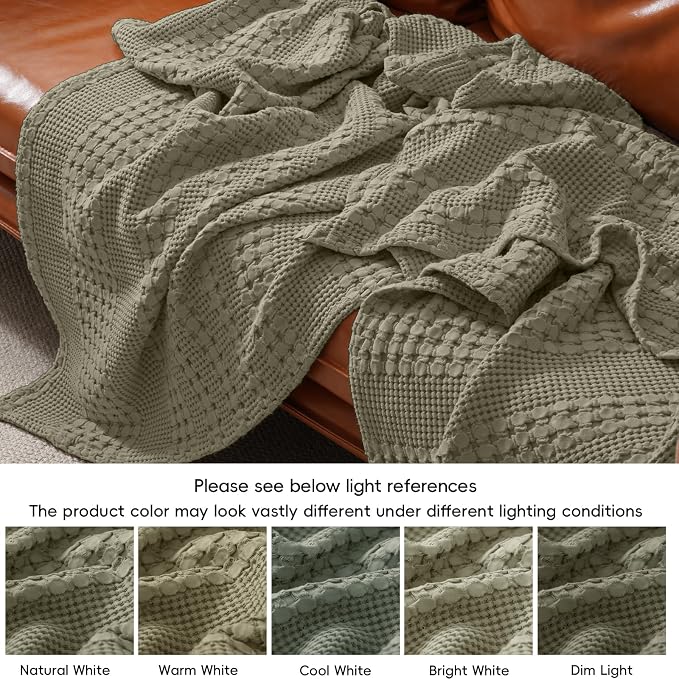 PHF 100% Cotton Waffle Weave Blanket King Size, Lightweight Breathable Summer Blanket for Hot Sleepers, Pre-Washed Soft Layer for Bed, Couch, Home Decor Gift, 108"x90", Dusty Sage