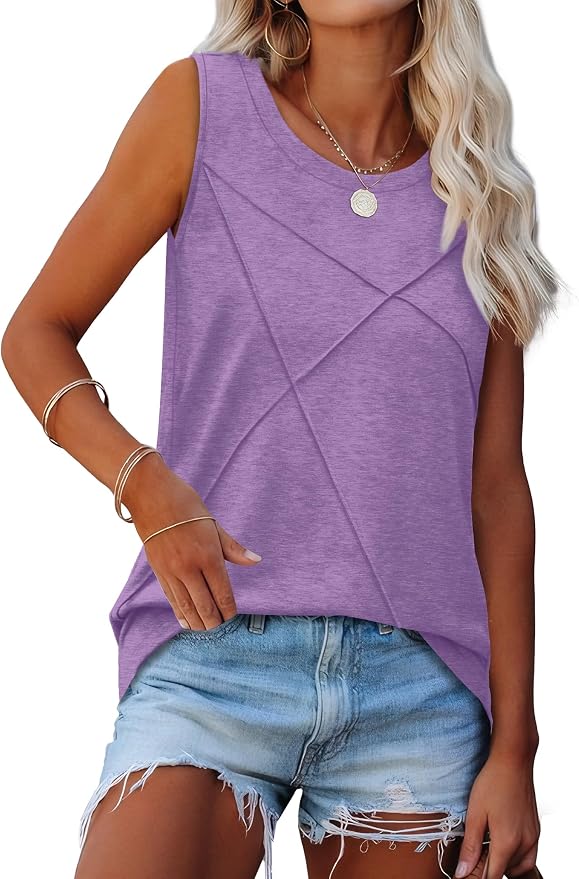WIHOLL Women's Sleeveless Summer Crewneck Loose Fit Tank Tops