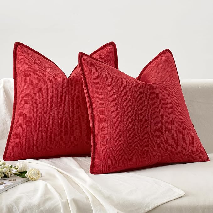 MIULEE Pack of 2 Red Decorative Chenille Pillow Covers 18x18 Inch | Soft Couch Throw Pillows,Farmhouse Cushion Covers with Elegant Design for Sofa,Bedroom,Living Room,Spring Home Decor