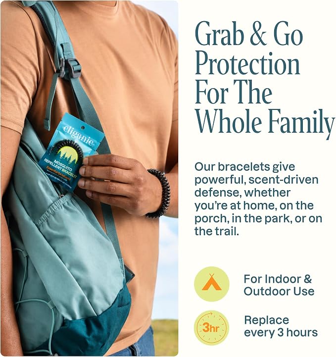 Cliganic 20 Pack Mosquito Repellent Bracelets for Adults & Kids (Neutral Colors) - Natural DEET-Free Bands, Individually Wrapped