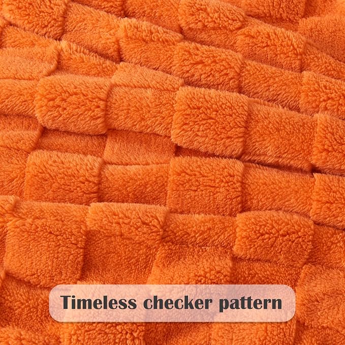 NEWCOSPLAY 3D Checkered Flannel Queen Blanket, Orange Checkered, 90"x90" | Super Soft Cute Lightweight Decorative Premium Silky Fleece Blanket for Couch Sofa Bed, Gift for Women Men, All Season Use