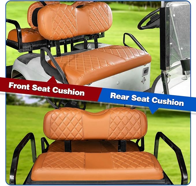 NOKINS 4PCS Golf Cart Diamond Seat Covers Kit, Front and Rear Seat Covers Fits EZGO Freedom TXT-T48 2014+ Standard Seat Cushion, Durable Breathable Vinyl (All Brown)
