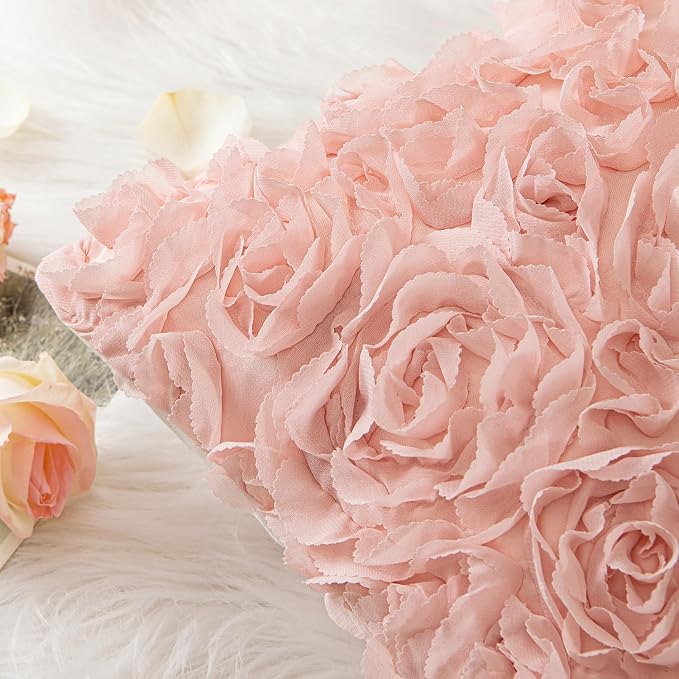 MIULEE Decorative Rose Flower Pillow Covers Pack of 2 Peach Pink 18x18 Inch | Cute Romantic Stereo Chiffon Throw Pillow Cover Aesthetic Solid Pillowcase for Girl Coquette Room Decor Coach Bedroom