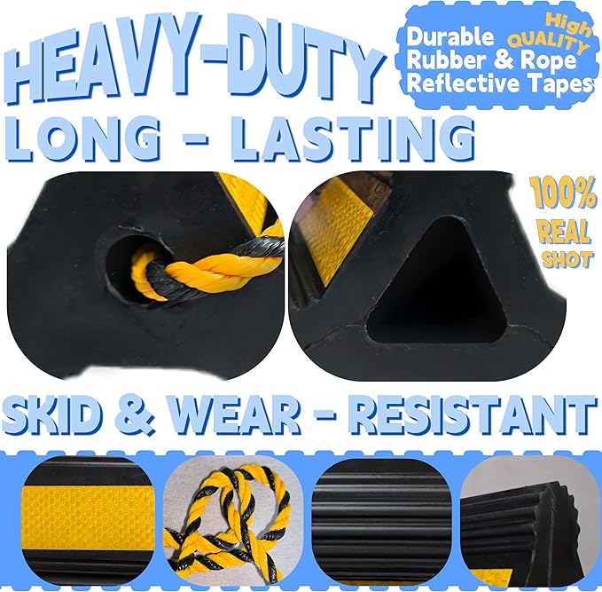 Goshen Sun- Heavy Duty Rubber Wheel Chocks with Reflective Strips,4-Piece (8.25x4.5x4 Inch),All-Weather, Non-Slip,Wear-Resistant & Portable Parking Security for Airplan, RV, Trailer (2-Pair, Yellow)