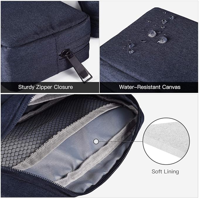 2-Pack Portable Storage Pouch Bag, Universal Electronics Accessories Case Cable Organizer Compatible with Hard Drive, Laptop Mouse, Power Bank, Adapter, Cellphone, Cosmetics (Small+Big-Navy Blue)